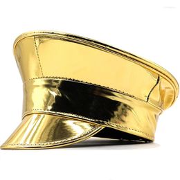 Berets Simple Gold Women Leather Military Hat Germany Officer Visor Cap Army Cortical Cosplay Halloween Party