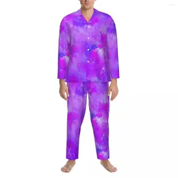 Home Clothing Paint Splash Pyjamas Male Colourful Print Cute Daily Sleepwear Autumn 2 Pieces Casual Oversized Graphic Suit
