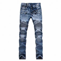 european And American Fold Zipper Motorcycle Snowflake Jeans High Quality Plus Size Direct Sales New Men's Jeans Denim Plus Size L9mN#