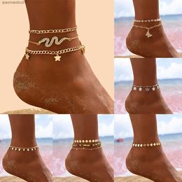 Anklets Boho Classic Snake Chain Womens Ankle Metal Butterfly Heart Ankle Bracelet Sexy Leg Chain Ankle Chain Beach Jewellery 2023L2403