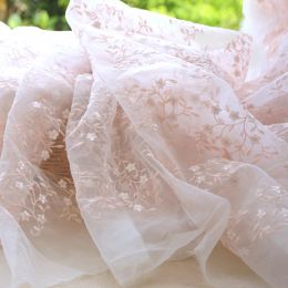 Fabric 130cm 0.5m/lot Fresh Pink Polyester Embroidered Lace Fabric DIY Sewing Organza Mesh Fabric X725