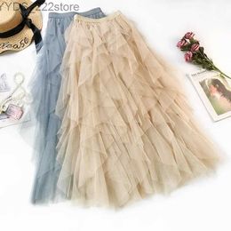 Skirts Skorts 2022 Summer Women Boho White Long Skirt High Waist Ruffles Beach Pink Jupe Femme Tulle Saia Midi Faldas yq240328
