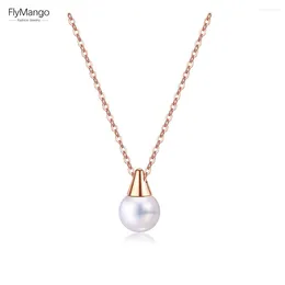 Pendant Necklaces FlyMango Trendy Stainless Steel Simulated Pearl Jewellery Bohemia Chain Link Choker Necklace For Women FN17081