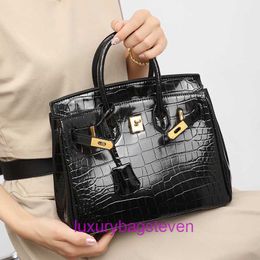Wholesale Hremms Birkks Top Original Tote Bags Online Shop Crocodile Pattern Bag for Women 2024 New Fashion High End Light Luxury Western with Real Logo