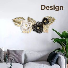 Stickers Nordic Luxury Wall Sticker Hanging Metal Pendant 3D Hollow Design Flower With Gold Leaf Ornament For Home Living Room Decoration