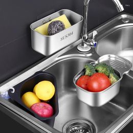 Kitchen Storage Stainless Steel Sink Strainer Fruit Vegetable Drainer Sponge Towel Holder Philtre For Leftovers Hanging Shelf Dish Rack