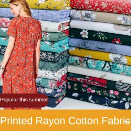 Fabric Printed Rayon Cotton Fabric By The Metre for Dresses Pyjamas Clothes Shirts Sewing Floral Summer Soft Cloth Diy Silky Drape Thin
