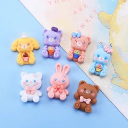 Miniatures 100pcs Kawaii Lovely Flatback Resin Cartoon Animal Rabbit Cat Cabochon Hair Bow DIY Scrapbooking Crafts Decor Accessories