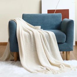 Blankets Nordic Style Knitted Blanket Textured Throw Sofa Couch Cover Living Decor Knit Plaids With Tassel Solid Soft Towel