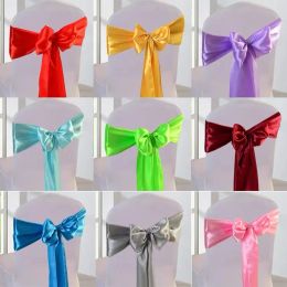 Sashes 25pcs/lot Satin Chair Sashes Wedding Decoration Burgundy Chair Band Bow for Chair Design Party Event Hotel Banquet Decoration