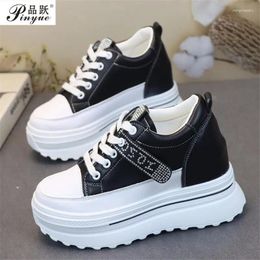 Casual Shoes 2024 Autumn Leather White Women's Thick-soled Platform Increased 10CM All-match Waterproof Sneakers