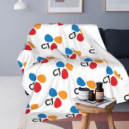 Blankets CJ Entertainment Logo Fleece Multi-function Throw Blanket Sofa For Home Bedroom Travel Throws Bedspread