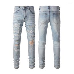 Men's Jeans Elasticity High Quality Cotton Diamond Light Colour Denim Male Pants Luxury Patch Wash Man Trousers Plus Size 40