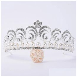 Hair Clips Barrettes Baroque Luxury Rhinestone Beads Pearl Bridal Tiara Crown Crystal Diadem Veil Tiaras Accessories Headpieces Drop D Otn46