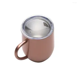 Cups Saucers Double Wall Sealed Portable Wine Cup Travel With Lid Handy Coffee Curved Handle Cocktail Drinkware Simple Stainless Steel Bar