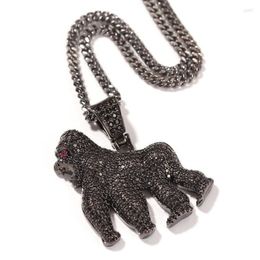 Pendant Necklaces Hip Hop CZ Stone Paved Bling Iced Out Gorilla Animal Pendants For Men Rapper Jewellery Black Gold Silver ColorPend215j