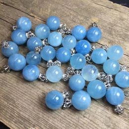 Decorative Figurines Natural Aquamarine Sphere Sterling 925 Pendant Crystal Quartz Gem Jewelry For Gifts