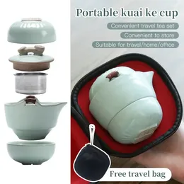 Teaware Sets Ru Kiln Portable Kuai Ke Tea Cup Kit Travel Friendly Quick-off Anti-scalding Teapot Companion Gift