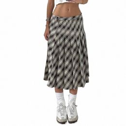 sweetown Stripe Plaid Low Waist A Line Pleated Lg Skirts For Women 2023 Vintage Aesthetic Preppy Y2K Streetwear W2O5#