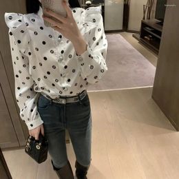 Women's Blouses 2024 Cardigan Model Single-Breasted Fashion Letter Polka Dot Print Long Sleeve Loose Slim Fit Shirt