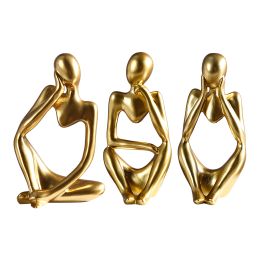 Sculptures 3pcs Thinker Statue Mini Resin Abstract Modern Thinker Sculpture Collectible Desktop Ornaments Home Decor for Office Study Shelf