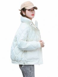 women Beige Cott Padded Jacket Autumn Winter Outwear Casual Stand Collar Short Coat Fi Loose Korean Style 2023 Female New 31zF#