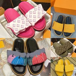 Designer Slippers Pool Pillow Mules Women Sandals Sunset Flat Comfort popular Mules Padded Front Strap popular Fashionable Style Slides low price 36-45