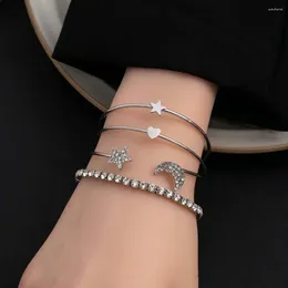 Link Bracelets 4Pcs/set Jewellery Accessories Silver Open Bracelet Star Shape Moon Love Heart Colour