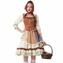 halen Adult Little Red Riding Hood Stage Play Idyllic Manor Farm Maid Party Costume f1mz#