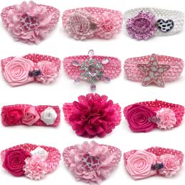 Lighters 30/50pcs Valentine's Day Pet Dog Bowties Necktie Elastic Band Pink Flowers Dogs Bow Tie Dog Accessories Bow Tie Pet Supplies