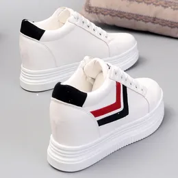 Casual Shoes 8cm Lady Waterproof Leather Hidden Heel Sneakers Women White 2024 Spring Platform Size 34- 40