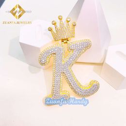 Custom Initial A-Z Crown Bail Hiphop Iced Out Jewellery Necklace Name Number VVS Moissanite Letter Pendant