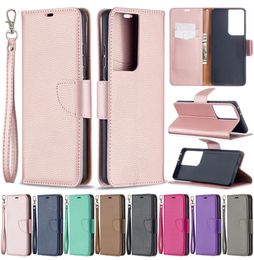 BF Litchi PU Leather Wallet Credit Card Slot Cases With Wrist Strap For Samsung S20 S21 FE A02 A12 A32 4G 5G A42 A52 A72 A22 1379678
