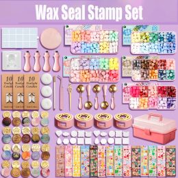 Sets Diy Wax Seal Stamp Set Lacquered Stamp Sealing Wax Kit Stamps Toys Storage Box Craft Supplies Girl Wedding Invitation Decoration