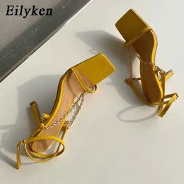 Sandals Eilyken Elegant Peep Toe Womens Thin High Heels Narrow Strap Summer Chain Buckle Gladiator Pump Shoes H2403285DYL