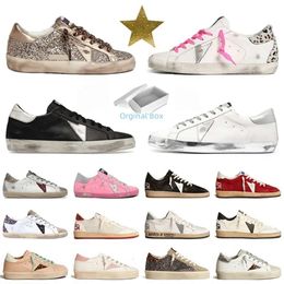 Superstar clássico de tênis de ouro baixo com caixa orginal Itália Sapatos casuais designers tênis femininos sujeira super estrela branca bola verde star treinadores externos sapatos