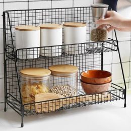 Racks Iron Cosmetic Makeup Basket Storage Rack Metal Spice Seasoning Holder Assembly Desktop Bathroom Shelf Kitchen Storage Basket