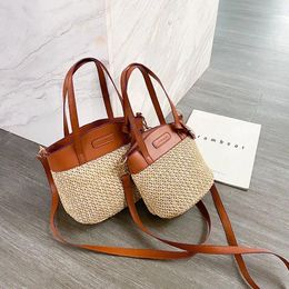 Waist Bags 2024 Straw Beach Bag Vintage Handmade For Ladies Shoulder Designer Strap Handbag Pu Patchwork Messenger Female
