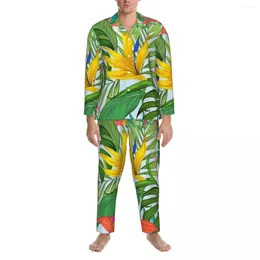 Home Clothing Tropical Floral Pajama Sets Autumn Hawaiian Leaf Print Soft Sleepwear Men Two Piece Casual Oversize Graphic Nightwear Gift