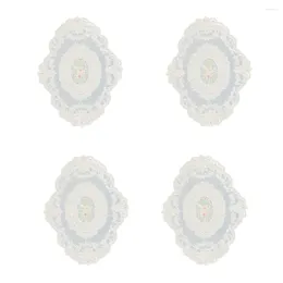Table Mats 4 Pack Retro Lace Placemats French Crochet Doilies Handmade Embroidered 12x16-In Beige Place Cup Mat