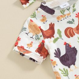 Clothing Sets Born Baby Girl Summer Outfits Free Range Chicken Print Short Sleeve T Shirt Shorts Set Toddler Farm Clothes