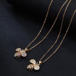 Pendant Necklaces Stainless Steel Chain Copper Inlaid Colour Zircon Bee Necklace For Women Charm Initial NecklacePendant224b