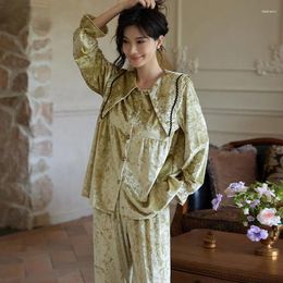 Home Clothing Elegant Senior Sense Of Women's Pyjamas Set Fall And Winter Long-sleeved Gold Diamond Velvet Warm Wear Sleepwear