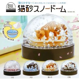 Miniatures Capsule Toys For Kitan Waterdomefactory Cat Litter Snow Globe Kawaii Tiger Calico Kittens Anime Miniature Decor Gashapon Figures