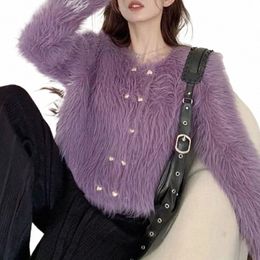sweater Cardigans Imitate Mink Wool Woman Top Autumn Winter Knitted Korean Oversize Lg Sleeve Elegance Hot Sweet Casual OL g7Gb#