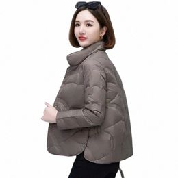 autumn Winter White Coat Quilted White Duck Down Down Jacket For Female Short 2023 Simple Stand Neck Fi Cott Jacket Women 43YF#