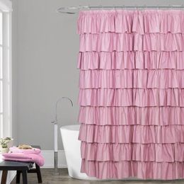 Shower Curtains Waterproof Fabric Curtain Ruffle Luxury Pink White Gray Thick Bathroom For Bathtub With Hooks Princess Decoration