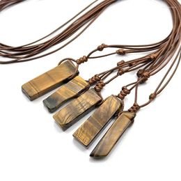 Pendant Necklaces 5/10/20pcs Brown Rope Woven Irregular Strip Stone Energy Tiger's Eye Pillar Charms Necklace Jewelry Women Men