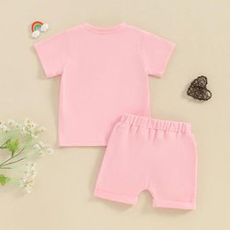 Clothing Sets Infant Toddler Baby Girls Summer Outfits Short Sleeve T-Shirts Letter Print Tops Solid Colour Shorts Clothes Set
