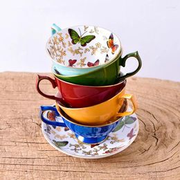 Cups Saucers European Light Luxury Coffee Cup English Afternoon Bone China Butterfly Gold Edge Tea Set Ceramic Black And